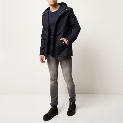 Navy casual hooded popper jacket